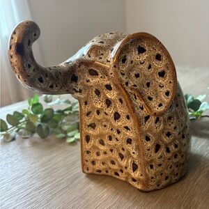 Speckled Brown Ceramic Elephant Figurine